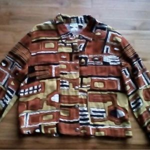 🔸Chicos Rich Black, Red & Gold Lightweight Cotton  Jacket Size 2, Large, 12/14